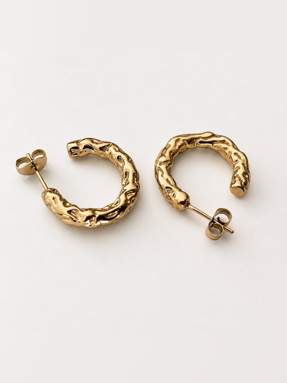 18K Gold Plated Stainless Steel Textured Open Hoop Earrings